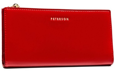 Duży portfel damski lakierowany czerwony ekoskóra