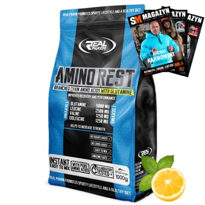 REAL PHARM AMINO REST AMINOKWASY BCAA GLUTAMINA REGENERACJA MIĘŚNIE 1000 G