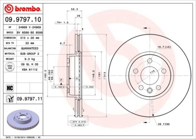 BREMBO 09.9797.11 DISKU STABDŽIŲ 