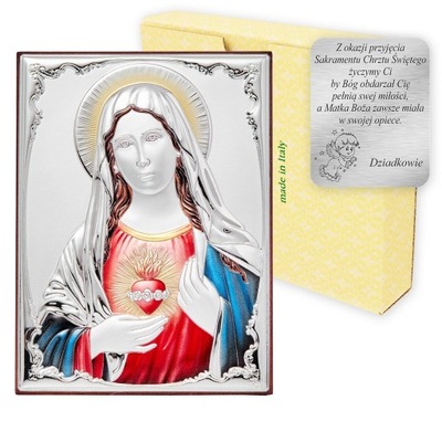 Obrazek srebrny Niepokalane Serce Maryi KOMUNIA