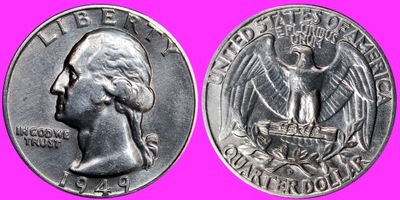 USA 1/4 Quarter Dollar Waszyngto 1949 D Ag U429