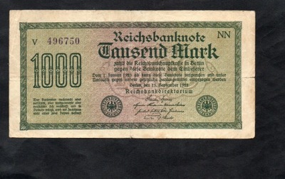 BANKNOT NIEMCY -- 1000 marek -- 1922 rok, seria V