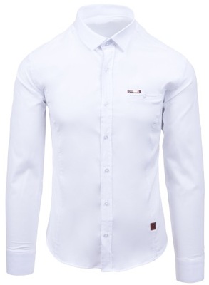 Biała koszula męska slim z ozdobną kieszonka - XL