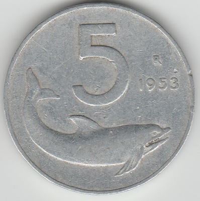 Włochy 5 lir lirów 1953 Italia