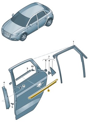 УПЛОТНИТЕЛЬ УПЛОТНИТЕЛЬ СТЕКЛА ДВЕРЬ ЗАД ЛЕВАЯ ВНЕШНЯЯ AUDI A1 ASO ОРИГИНАЛ