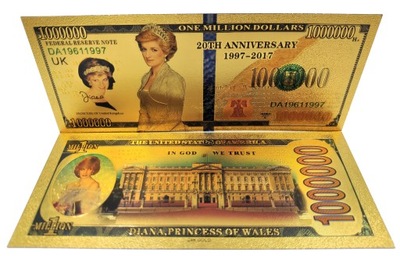 Księżna Diana Pozłacany Banknot 1000000 Dolarów