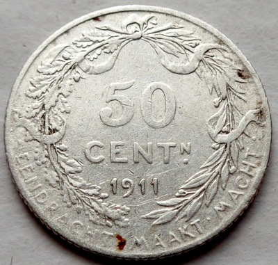 Belgia - 50 Centimes - 1911 - Albert I - Belgen - srebro