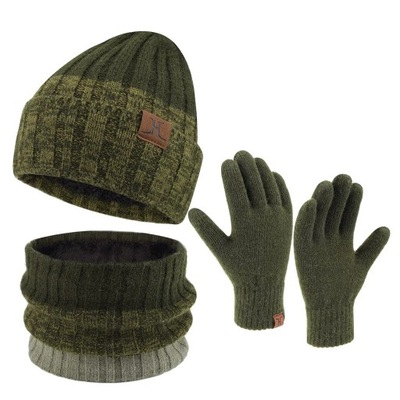 Męska czapka zimowa szalik rękawiczki zestaw