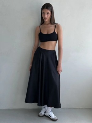 Long Satin Skirt Women 2023 Summer Elegant Solid H