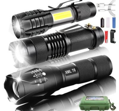 КОМПЛЕКТ 3X МОЩНАЯ ФОНАРИК TAKTYCZNA СВЕТОДИОДНЫЕ CREE ZOOM XML-T6 + 2X Q5 ВОДООТТАЛКИВАЮЩАЯ 