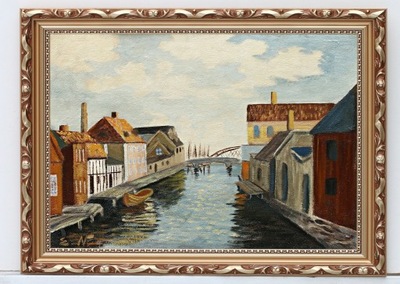 SCENA W PORCIE STARY OBRAZ OLEJNY PIĘKNE MALARSTWO