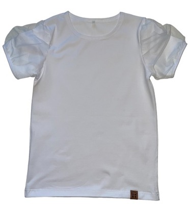 T-shirt z tiulem Biały damski 134
