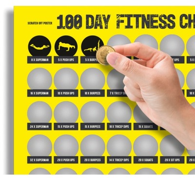 PLAKAT ZDRAPKA 100 DNI FITNESS CHALLENGE ćwiczenia