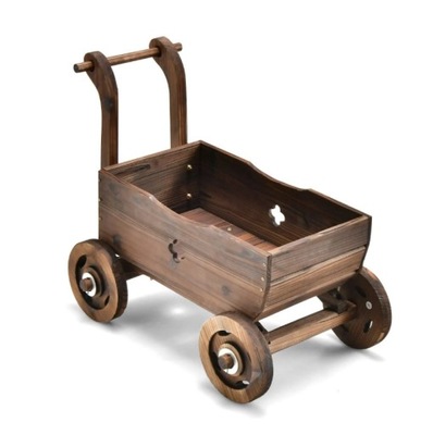 DREWNIANY WÓZEK OGRODOWY DONICZKA NA KWIATY ROŚLINY DEKORACJA OZDOBA