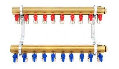 Rozdzielacz Mosiężny C.O 10 sekcji z zaworkami mini