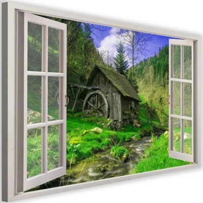 Obraz na płótnie okno - stary młyn 90x60