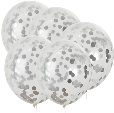 Balony z confetti 5 sztuk Srebrne 30 cm