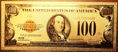 USA ,100 Dolarów , banknot kolekcjonerski pozłacany 24 karatowym złotem ,#1