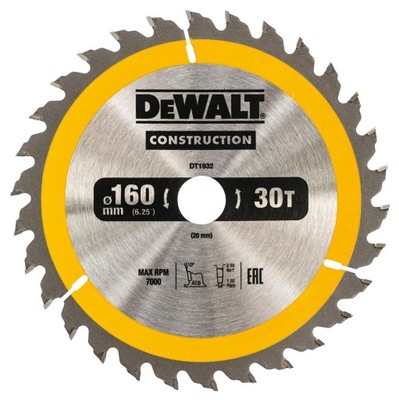 DeWALT DT1932 TARCZA DO PILAREK 160x20mm 30T (AC)