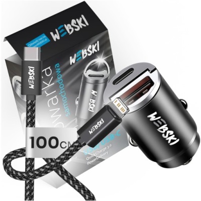 ŁADOWARKA SAMOCHODOWA 30W USB USB-C KABEL USB IPHONE LIGHTNING KOMPLET