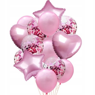 Bukiet balonów różowy konfetti 30cm 14szt
