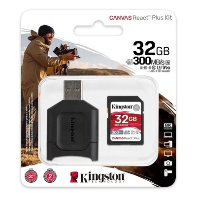 KINGSTON 32 GB SD SDHC 300/260MBs UHS-II 3+czytnik