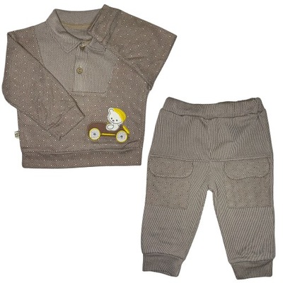 Ubranka komplet niemowlęcy dla chłopaka Bluzka Spodnie Kołnierzyk Zestaw 74
