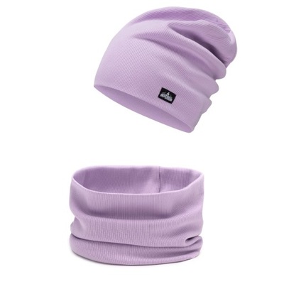 Czapka beanie + komin komplet na jesień Wrzosowy