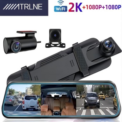 3-Channel Dash Cam Front And Rear Inside, 2K Rear View Mirror Camera Dash 