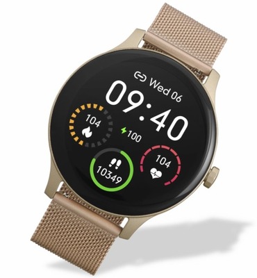 Złoty zegarek smartwatch na bransolecie mesh Garett Classy + Pasek silikon