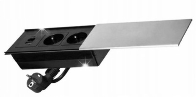 GNIAZDO WPUSZCZANE W BLAT PRZESUWANA POKRYWA 2 GNIAZDA USB C + USB SREBRNE