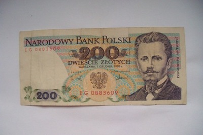 Banknot PRL 200 zł 1988 r. seria EG Jarosław Dąbrowski