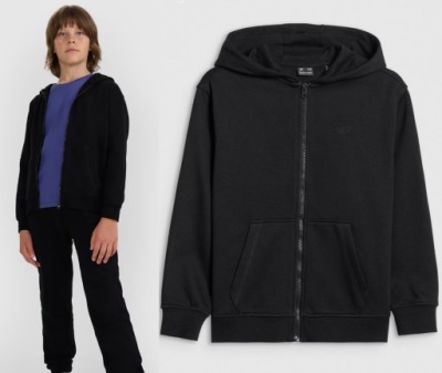 BLUZA CHŁOPIĘCA DRESOWA 4F ROZPINANA KAPTUR CZARNA 158