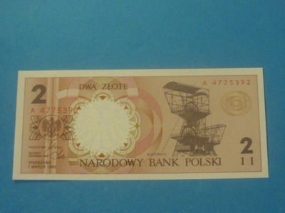 Polska Banknot 2 zł A ! 1990 UNC Kopalnia Katowice