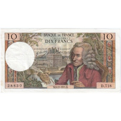 Francja, 10 Francs, Voltaire, 1971, D.718, AU(55-5