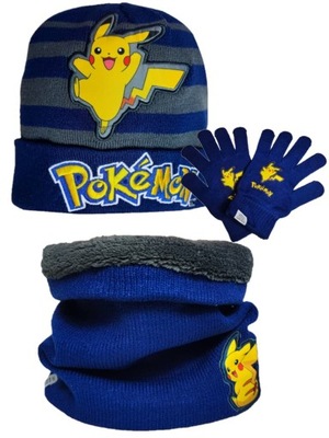 Komplet czapka komin ocieplany rękawiczki Pokemon
