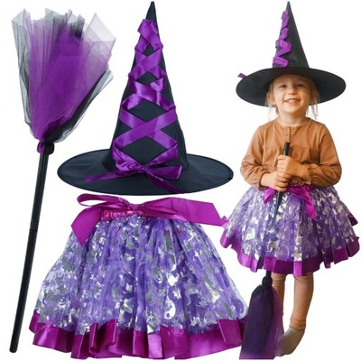 Kostium strój karnawałowy przebranie czarownica wiedźma 3 elementy fioletow