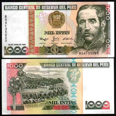 PERU, 1000 INTIS 1988 Pick 136b