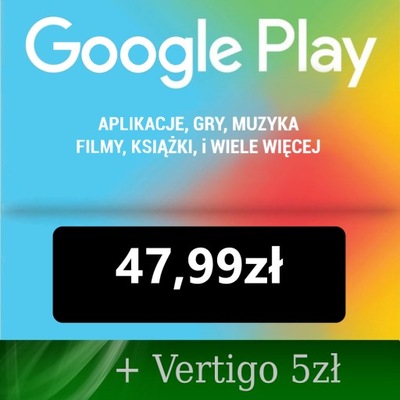 Google Play 47,99 zł , Karta, Kod, Doładowanie