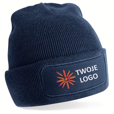 CZAPKA zimowa BEANIE z własnym LOGO nadrukiem granatowa