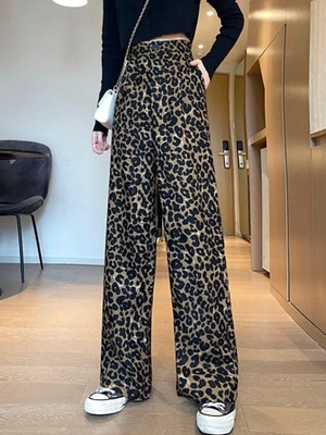 Streetwear High Waist Women Leopard Pants Loose Fa