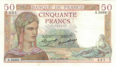 Francja, 50 Francs, Cérès, 1937, 1937-02-11, UNC(6