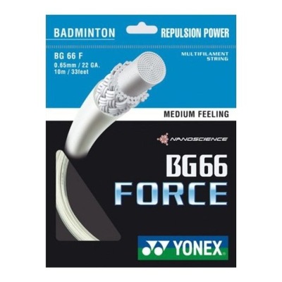 Naciąg badmintonowy Yonex BG66 Force set. 10 m. 0,65 mm. white