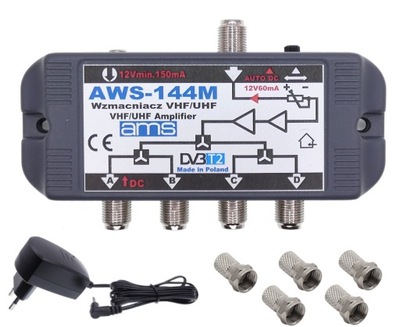 Wzmacniacz antenowy 4 TV AWS-144M DVB-T2 +zasilacz