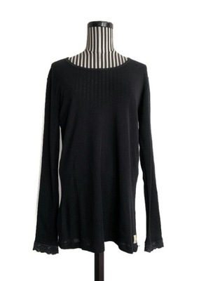 JANUS WOMAN Black Wool bluzka 100% merino wool koronka XL