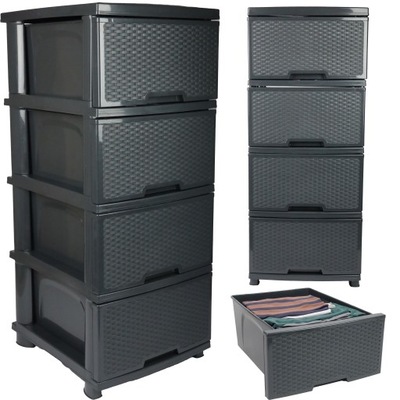 KOMODA Z SZUFLADAMI PLASTIKOWA SZARA WOLNOSTOJĄCA REGAŁ ORGANIZER