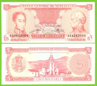 WENEZUELA 5 BOLIVARES 1989 P-70b UNC