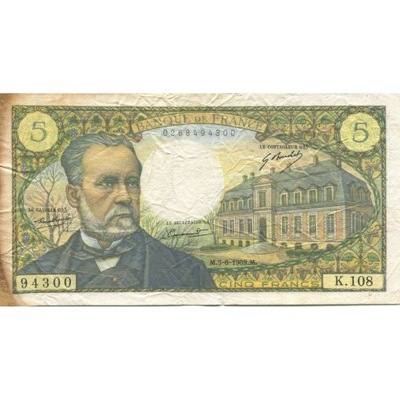 Francja, 5 Francs, Pasteur, 1969, 1969-06-05, VF(3