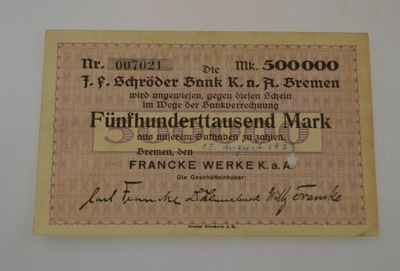 Niemcy - Bremen - banknot - 500000 Marek 1923 rok