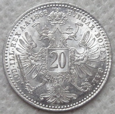 AUSTRIA - 20 Krajcarów / kreuzer 1868 - srebro / 2